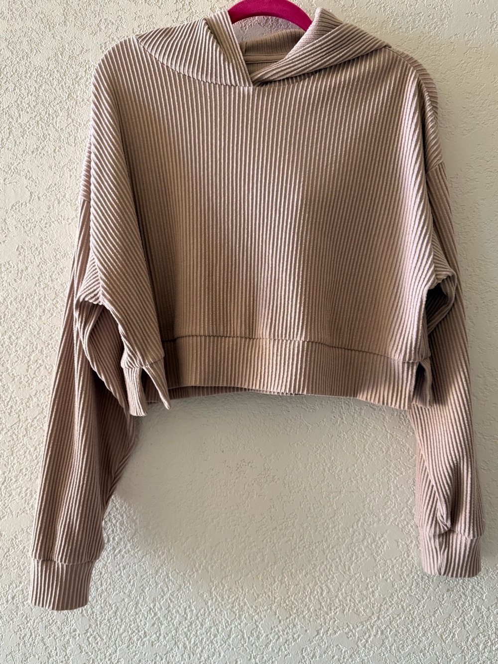 ALO YOGA Muse Hoodie Slouchy Relax Lounge Crop Ribbed Gravel Heather Womens M/L
